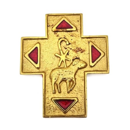 CROIX BRONZE ET EMAIL AGNEAU