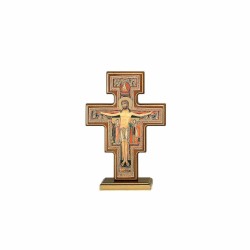 Croix Saint Damien en bois sur base 28x19cm