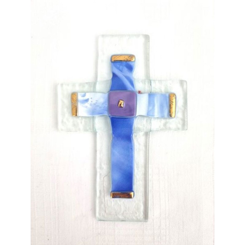 Croix en verre bleu