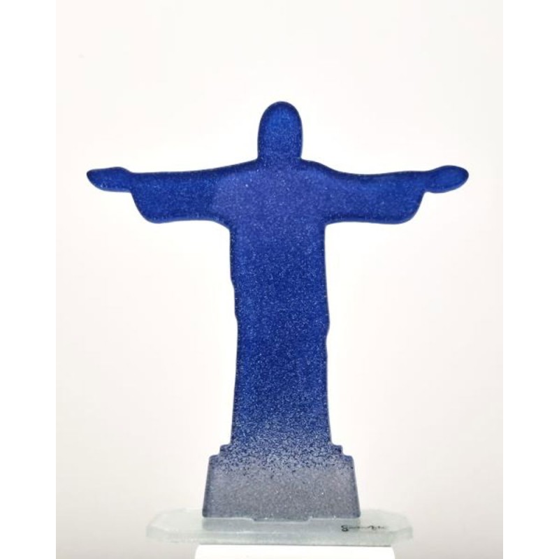 Christus Verlosser in zilveren en blauwe glas. 17 cm