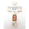 Croix bleue en bois avec ange et texte en néerlandais. 15/9 cm