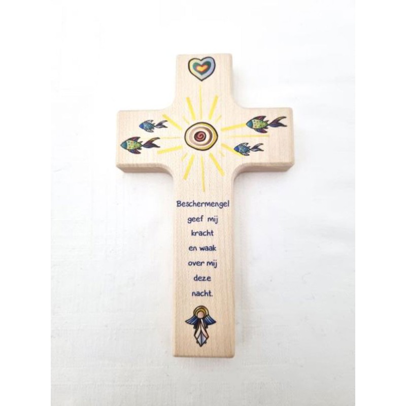 Croix en bois avec texte en néerlandais. 15/9 cm