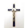 Croix de Saint Benoit en métal avec émail bleu. 17 cm