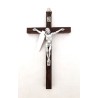 Crucifix en bois de noyer avec Christ argenté. 13 cm