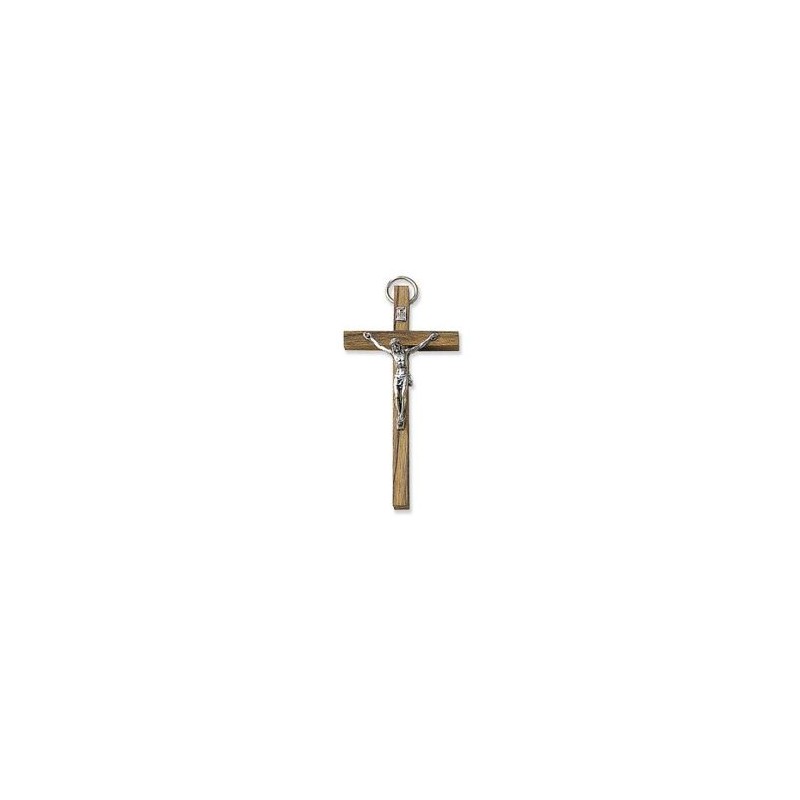 Houten kruis met metalen Christus.15 cm