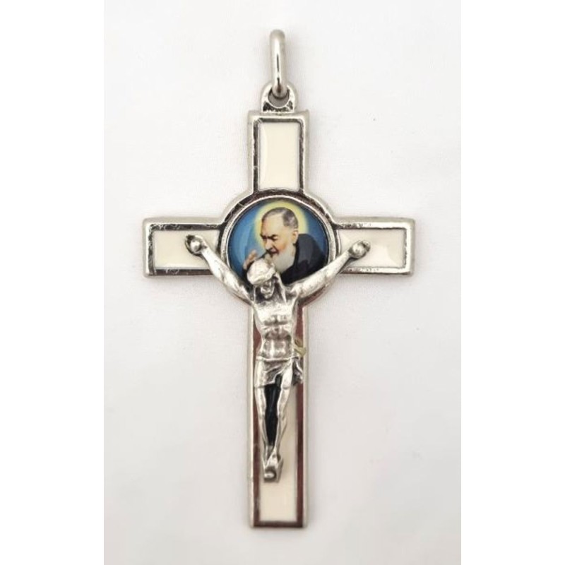 Croix de Padre Pio en métal émaillé