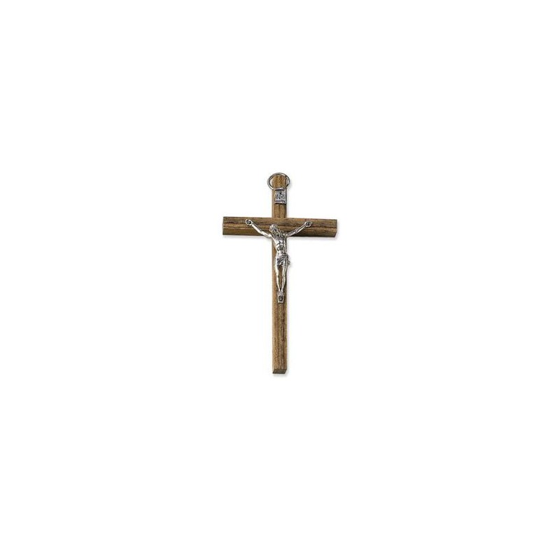 Croix en bois avec Christ en métal. 13 cm