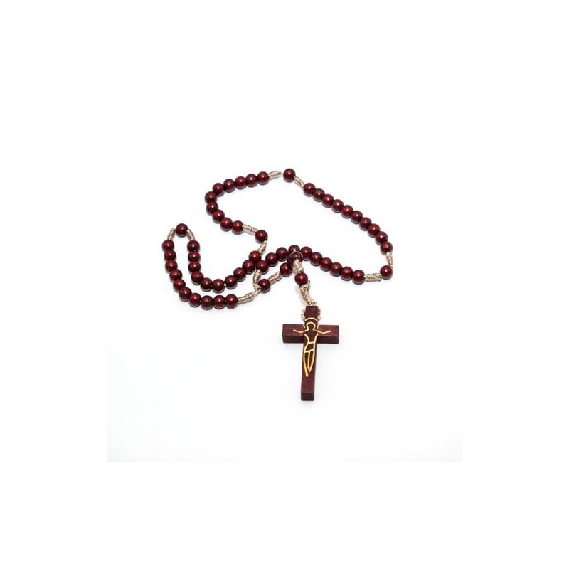 Chapelet franciscain en bois rouge sur corde