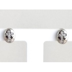 Boucles d'oreilles croix zircon dans ovale Argent RH S925 1.30gr