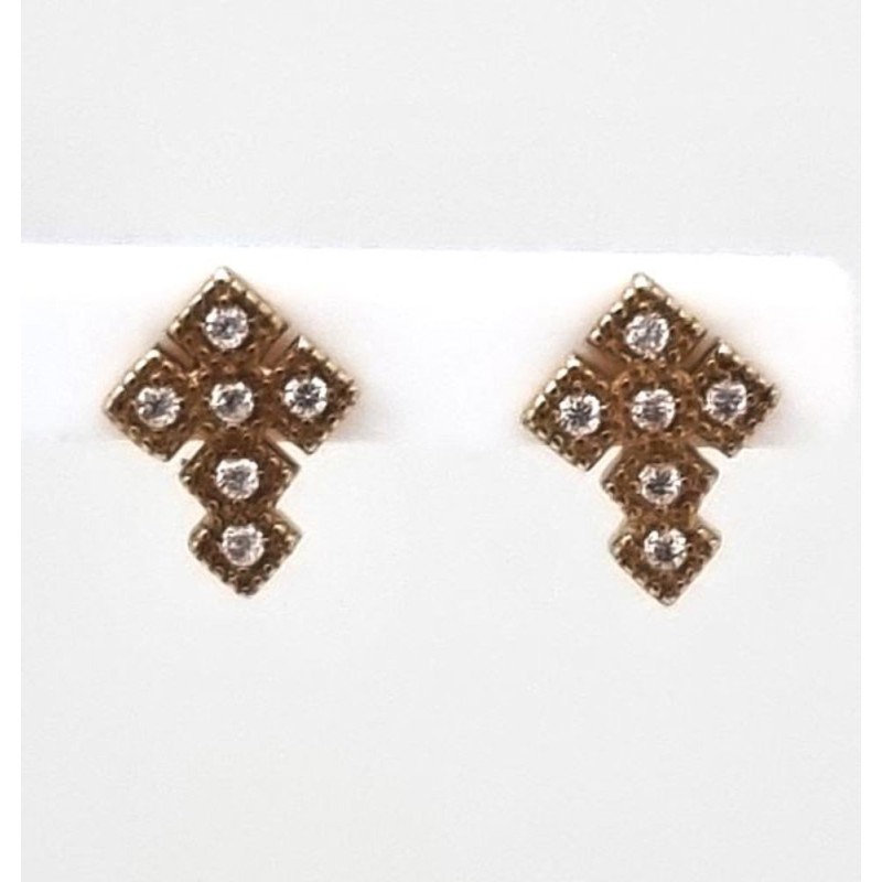 Boucles d'oreilles perceuses Pl.Or 750 + croix avec brillants