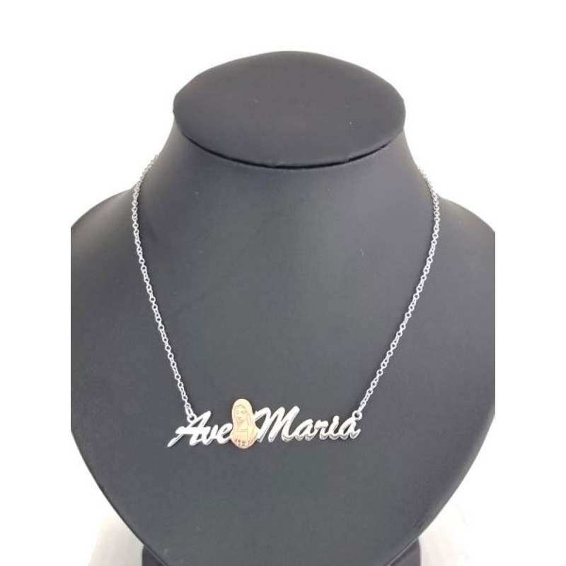 pendentif + chaine AVE MARIA Argent S925 + vierge PL.Or