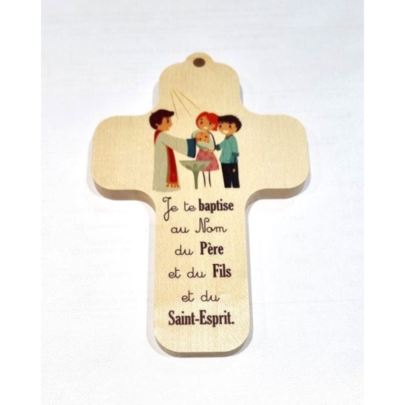 "Croix en bois 13x9cm ""BAPTEME"""