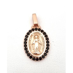 Medaille Miraculeuse Argent RH S925/Pl.or Rose contour zircon noir 2.40gr