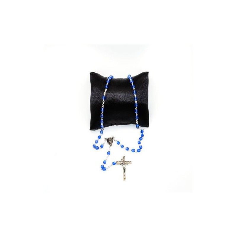 Chapelet Notre Dame de Banneux en verre bleu saphir