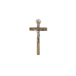 Croix en bois avec Christ en métal. 15 cm