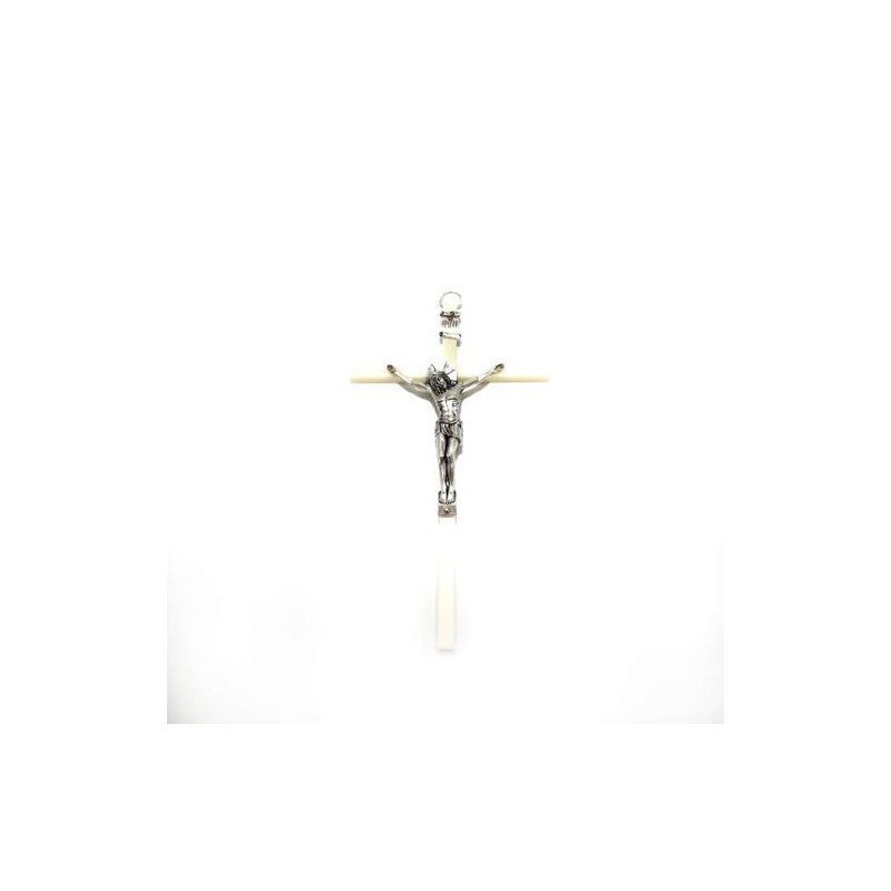 Croix lumineuse en PVC avec Christ en métal. 21 cm