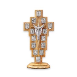 Crucifix sur base bois olivier Via Cruccis Argent 31x16cm