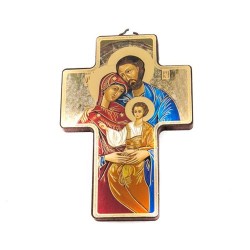 Croix avec la Sainte Famille en bois. 13/9 cm