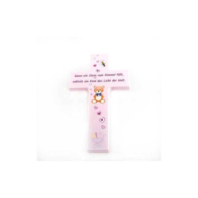 Croix avec ourson et texte DE. 20/12 cm