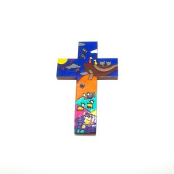 Croix en bois avec dessin coloré peint à la main. 15/9.5 cm