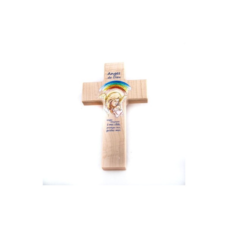 Croix en bois avec texte en français. 20 cm