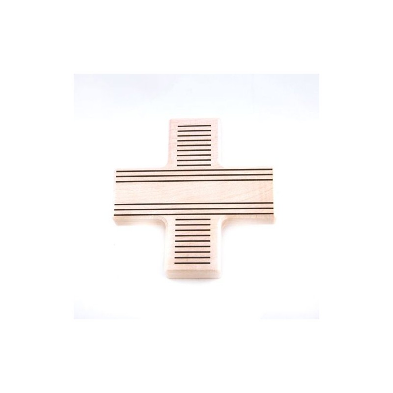 Croix en bois d'érable avec lignes décoratives. 12/12 cm