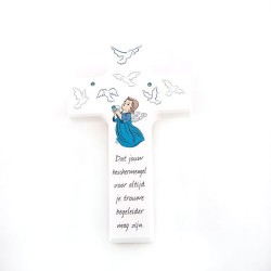 Croix en bois pour enfant avec ange gardien et texte en néerlandais