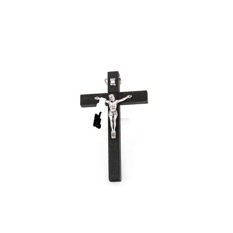 Crucifix en bois avec Christ argenté. 10 cm