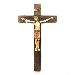 Crucifix en bois avec Christ coloré. 75/42 cm