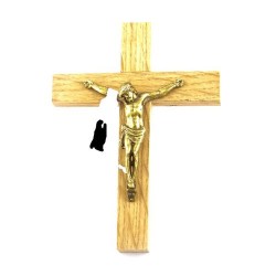 Crucifix en bois de chêne avec Christ doré. 11 cm