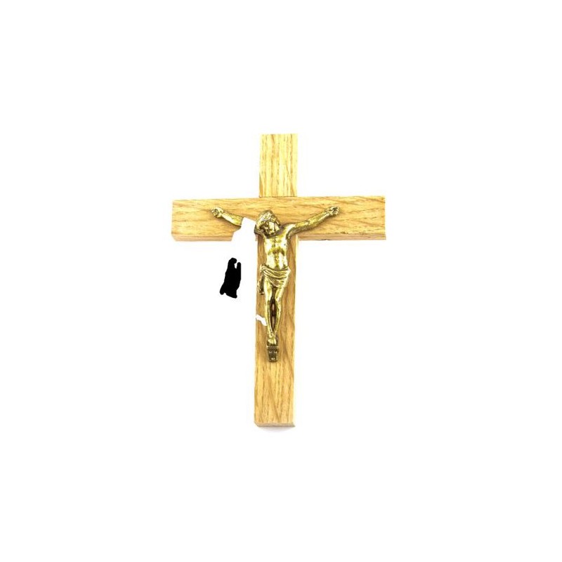 Crucifix en bois de chêne avec Christ doré. 11 cm