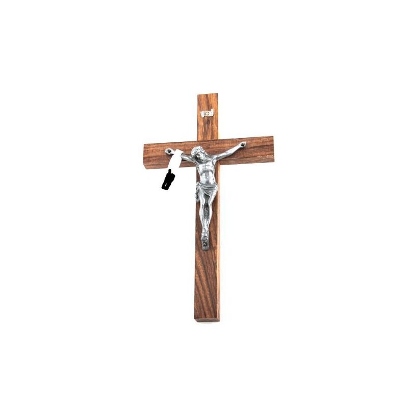 Crucifix en bois de palissandre avec Christ argenté. 17 cm