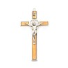 Croix de Saint Benoit en métal argenté et bois d'olivier. 12 cm