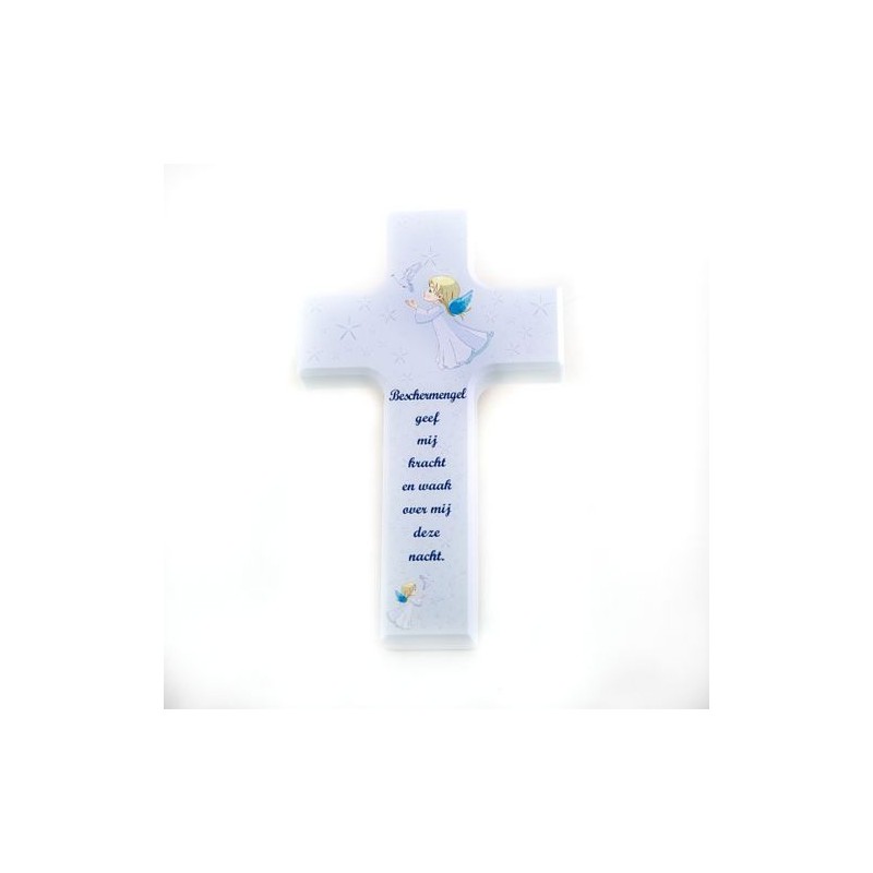 Croix en bois pour enfant avec texte en néerlandais. 15/9 cm