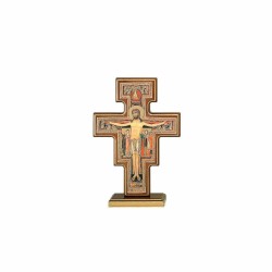 Saint Damien Houten Kruis op basis 28x19cm