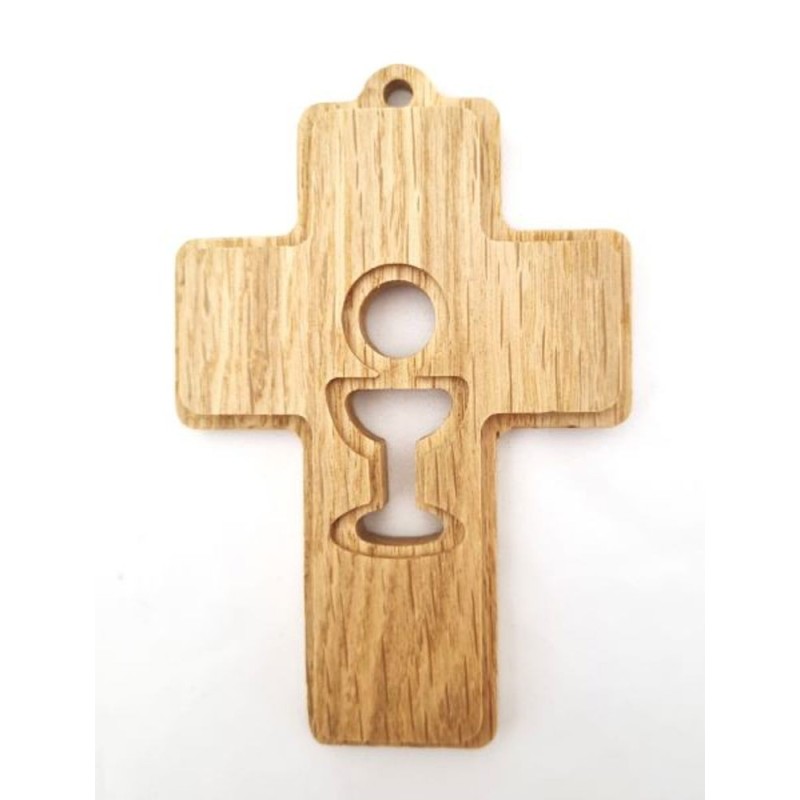 "Een geknipt eiken kruis 12x8.5cm "EEN BEKER"