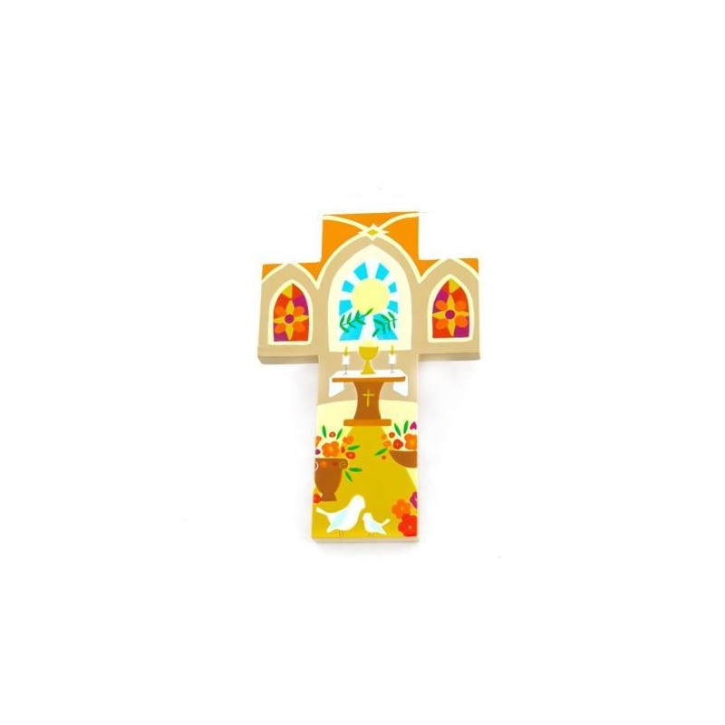 Kruis met kerk en zonbeeld
