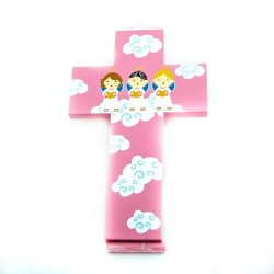 Croix rose avec 3 anges qui chantent. 15 cm