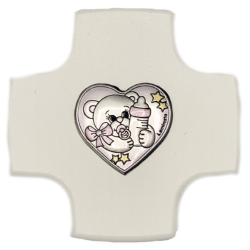 Wit roze hart wit gelakt geboorte kruis