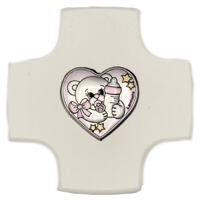 Wit roze hart wit gelakt geboorte kruis