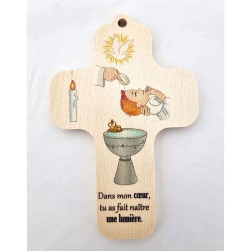 "Croix en bois 13x9cm ""Baptème"""