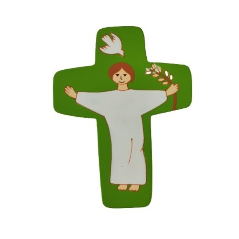Cross Christ Risen Green 12.5x9.5cm 