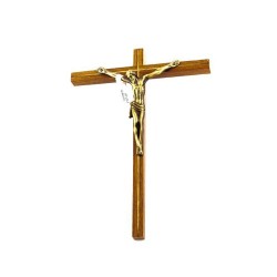 Crucifix bicolore en bois avec Christ doré