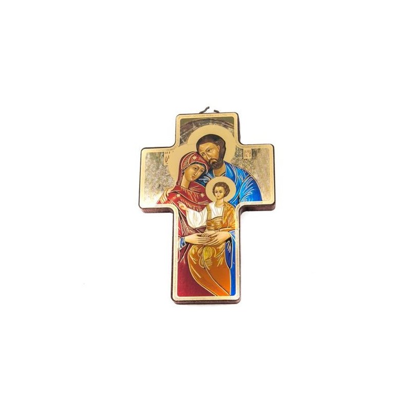 Croix avec la Sainte Famille en bois. 13/9 cm