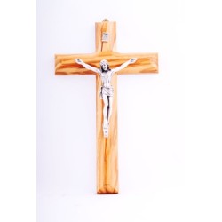 Crucifix en bois d'olivier avec Christ argenté