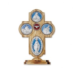 Kruis van olijfhout op basis met metalen schouderkop 23*15.5cm