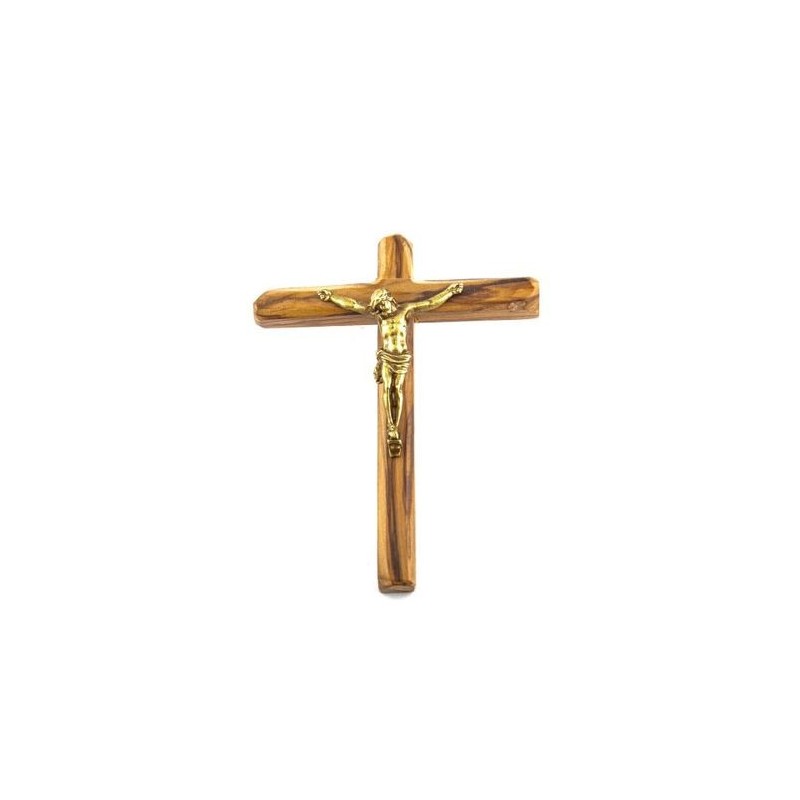 Olijfhout kruisbeeld met Christus in goud