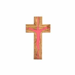 Croix bois d'olivier 35x20cm avec resine rouge