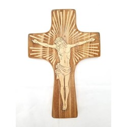 Houten kruis 30x20cm met gegraveerde Christus