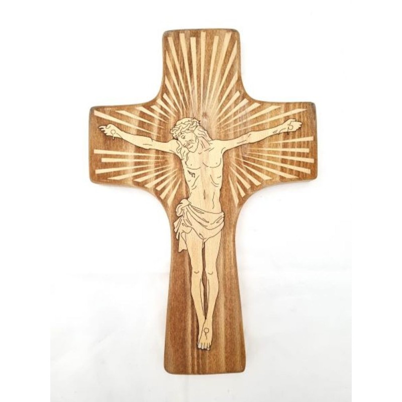 Houten kruis 30x20cm met gegraveerde Christus